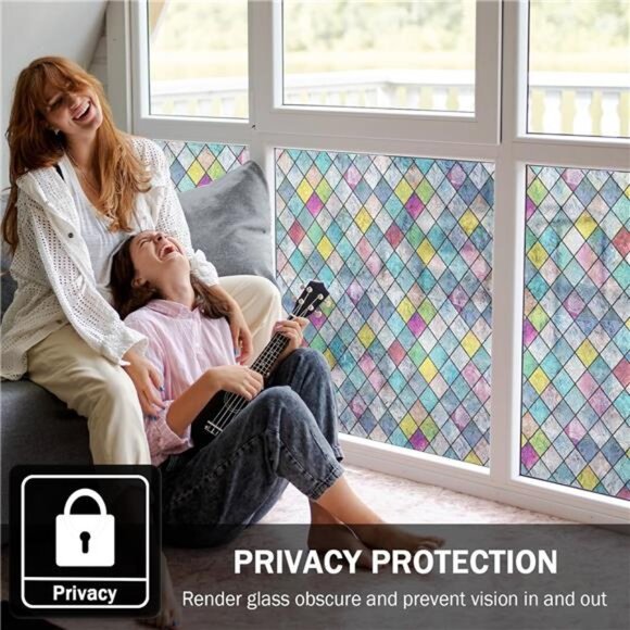 Stained Glass Window Film, Window Privacy Films, Colorful Lattice Window Tint - Picture 2 of 7